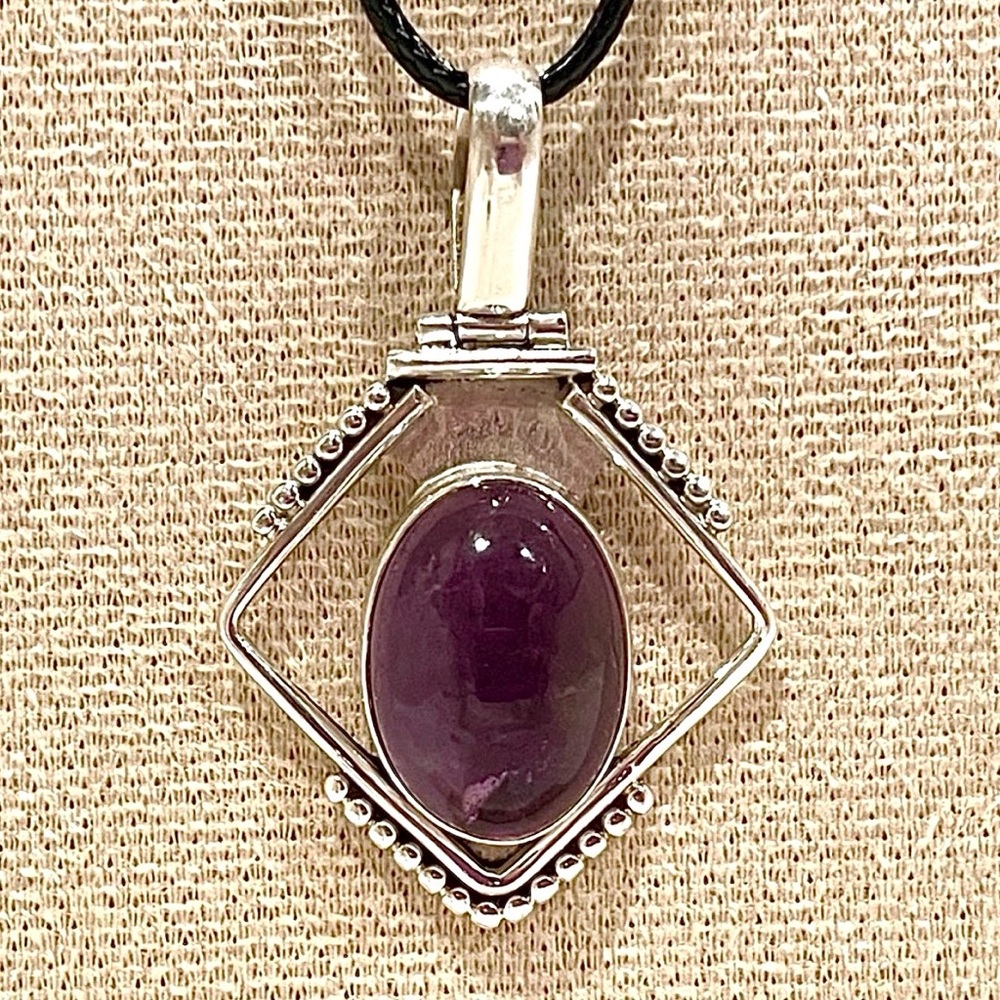Amethyst Cabochon Natural Stone Pendant Set in Sterling | Highly Translucent!